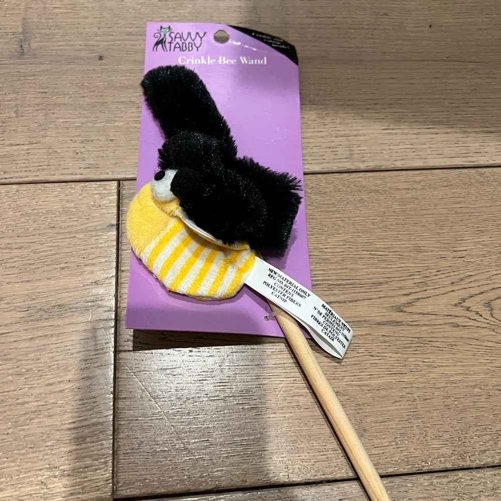 Savvy Tabby bee wand toy with catnip